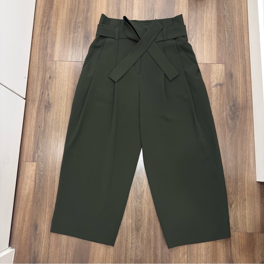 COS Trouser Women’s Relaxing fit High-Waisted wide-Leg cropped tie front size L - Picture 2 of 13